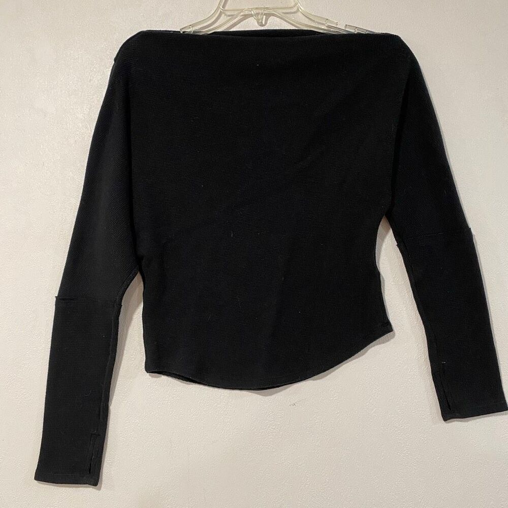 We The Free Black Waffle Knit Long Sleeve Crop Top Size Small Boho